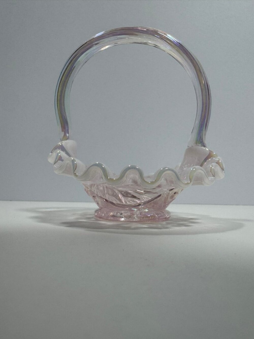 Fenton Art Glass Pink Opalescent Mini Basket Ruffled